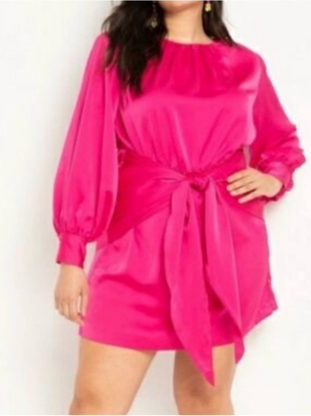 NWT- ELOQUII plus size wrap long sleeve mini dress, fuchsia, size 20